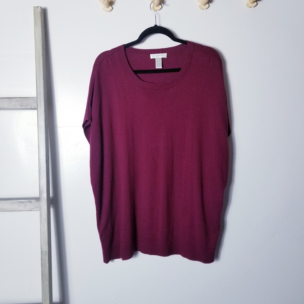 CHRISTOPHER & BANKS SWEATER PONCHO WINE BUTTONS ARE ON BOTH SIDES SIZE L/XL